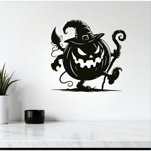 Pumpkin Witch Wall Art Spooky Halloween Creepy Cute Style Plastic 8.5" - Picture 2 of 2